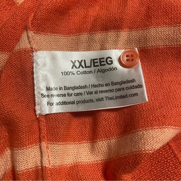 The Limited Orange Striped Cotton 3/4 Sleeve Thin Knit Cardigan - Picture 5 of 5